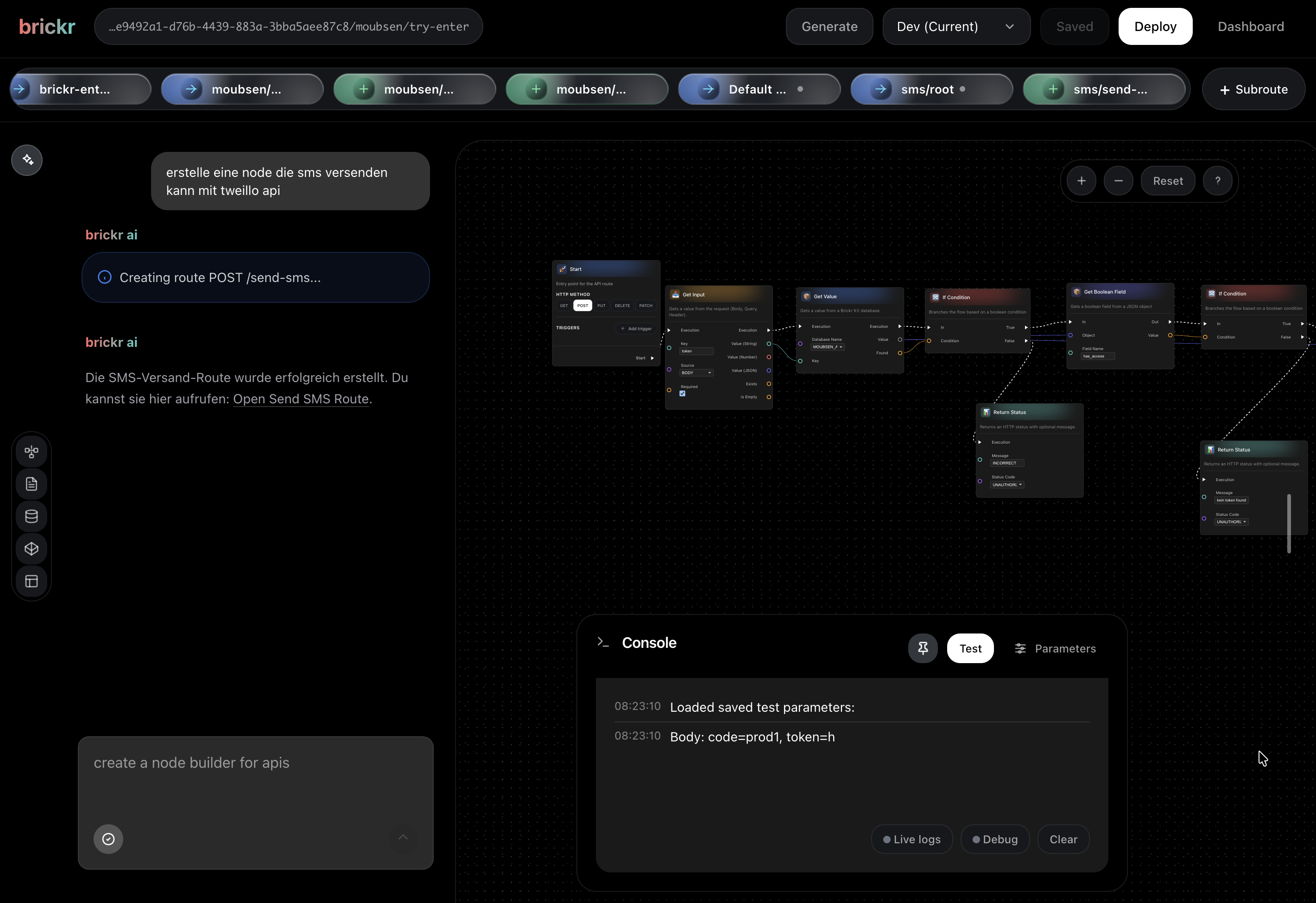 Brickr visual API builder interface
